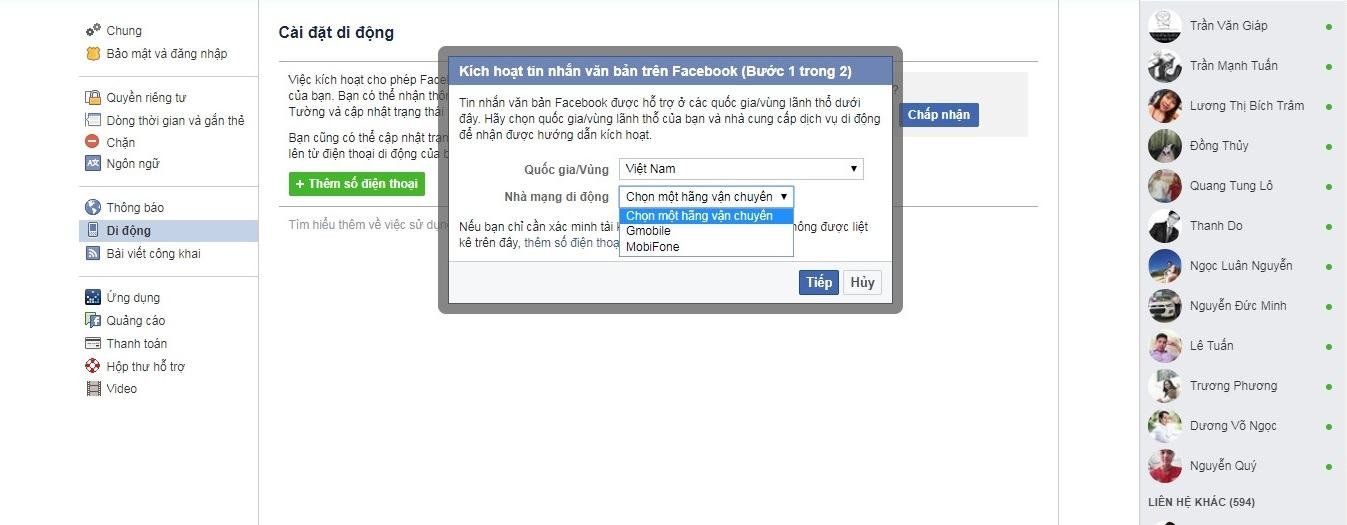 Cách lấy mã xác nhận facebook mạng viettel