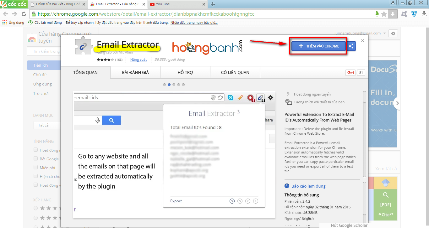 Hướng dẫn sử dụng công cụ email extractor quét email trên facebook