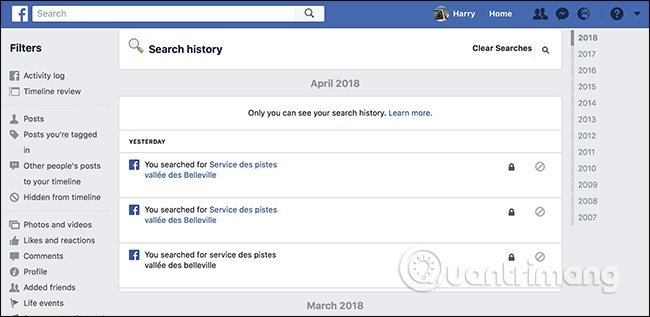 Xóa lịch sử tìm kiếm trên facebook