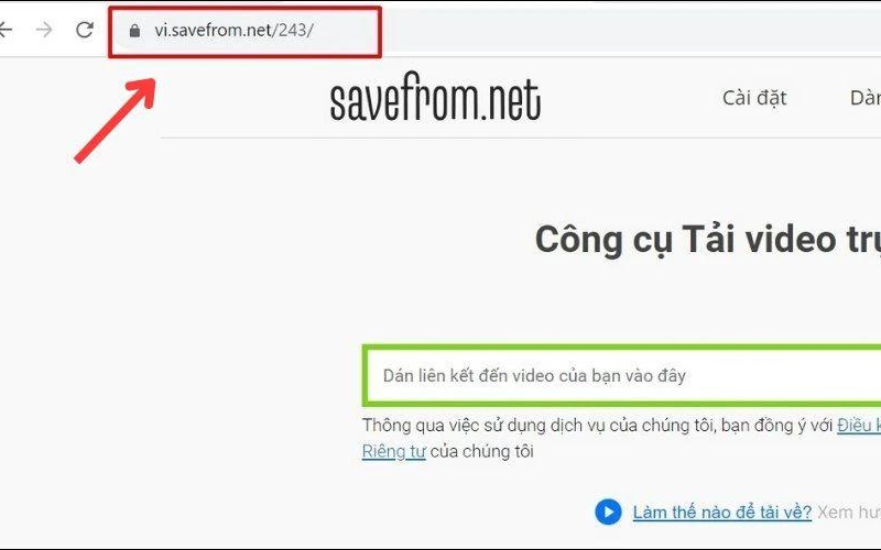 truy câp trang savefrom để tải video trên facebook về máy tính 