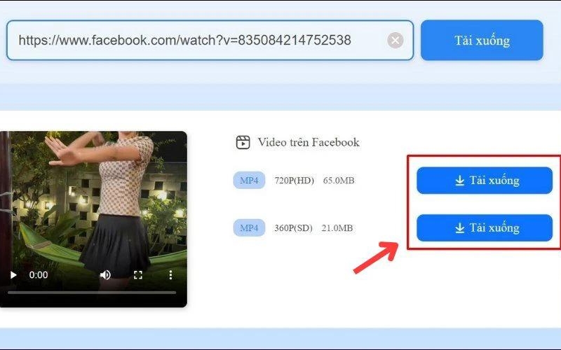 Chọn chất lượng Video để tải video livestream trên facebook về máy tính 