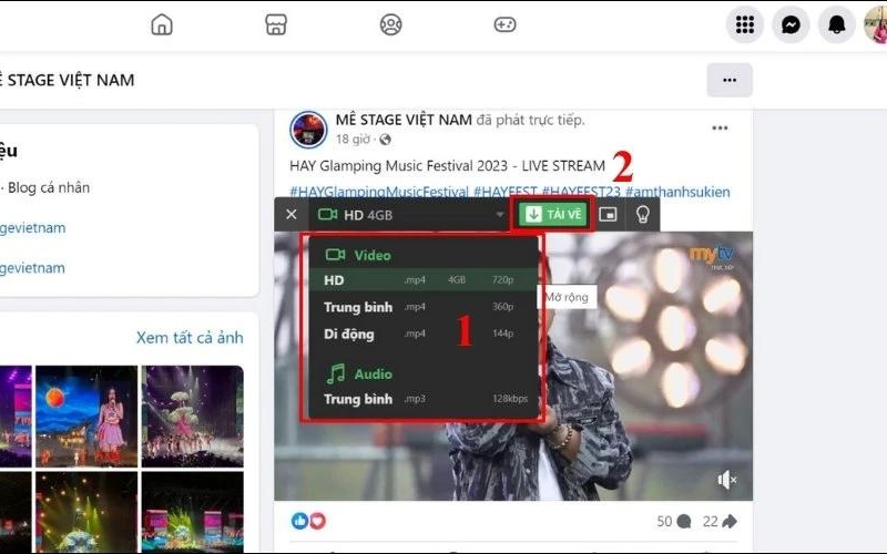 chọn chất lượng khi tải video livestream trên cốc cốc