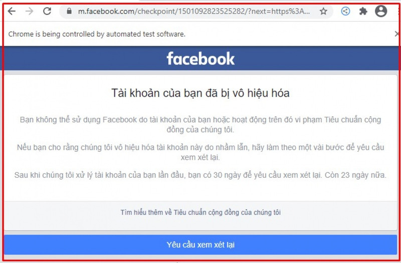 tài khoản vô hiệu hóa cần phải xác minh danh tính facebook 