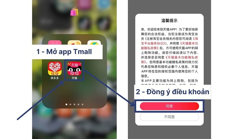 Mở ứng dụng và đồng ý điều khoản sử dụng