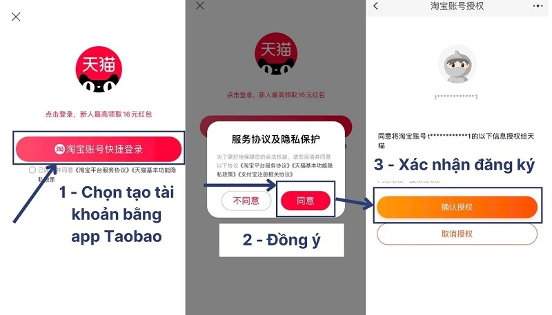 Đăng ký tài khoản Tmall bằng tài khoản Taobao